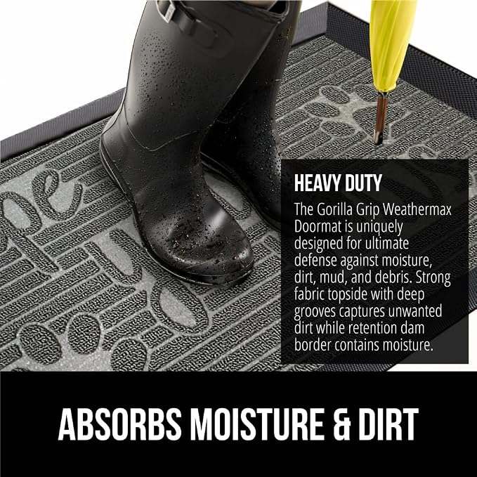 GORILLA GRIP 100% Waterproof All-Season WeatherMAX Doormat 35x23, US Designed - Image 4