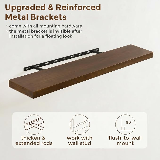 fuqing 40 Inch Floating Shelves | 6.7 Inch Deep Dark Wood Floating Shelves - Image 5