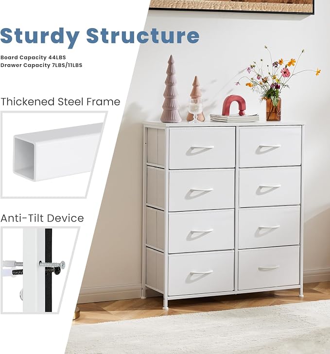 DUMOS Dresser for Bedroom with 8 Fabric Drawers, Tall Chest Organizer Units for - Image 6