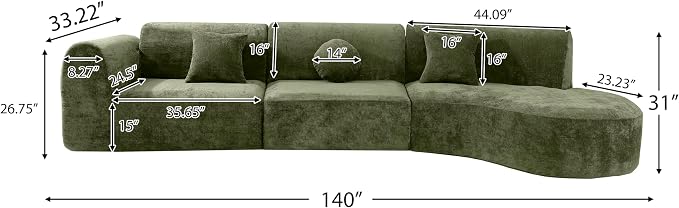140'' Curved Sectional Sofa Sponge Couch - Image 2