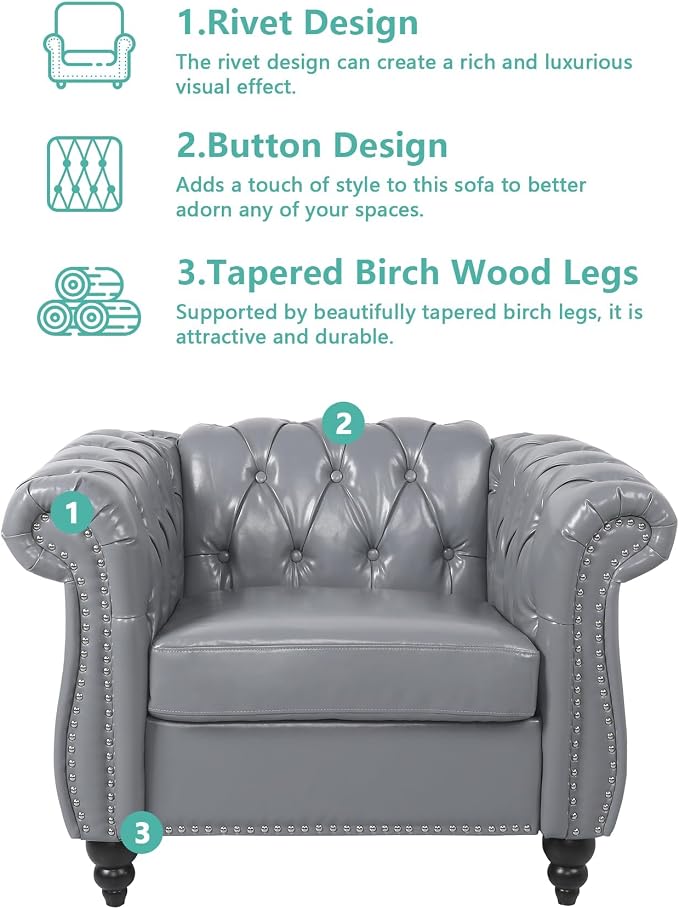 QHITTY 2 Piece Living Room Set, Sectional Chesterfield Sofa Chair Contemporary - Image 3