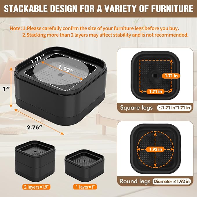 8 Pack Furniture Risers Adjustable Bed Risers Heavy Duty Lifts Height 1 or 2 - Image 2