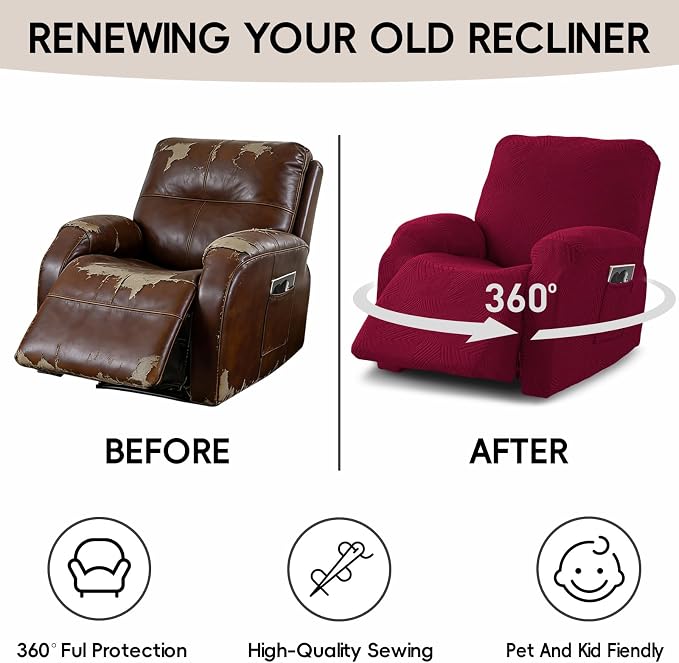 Recliner Chair Covers, 4-Piece Stretch Geometric Strokes Jacquard Reclining - Image 6