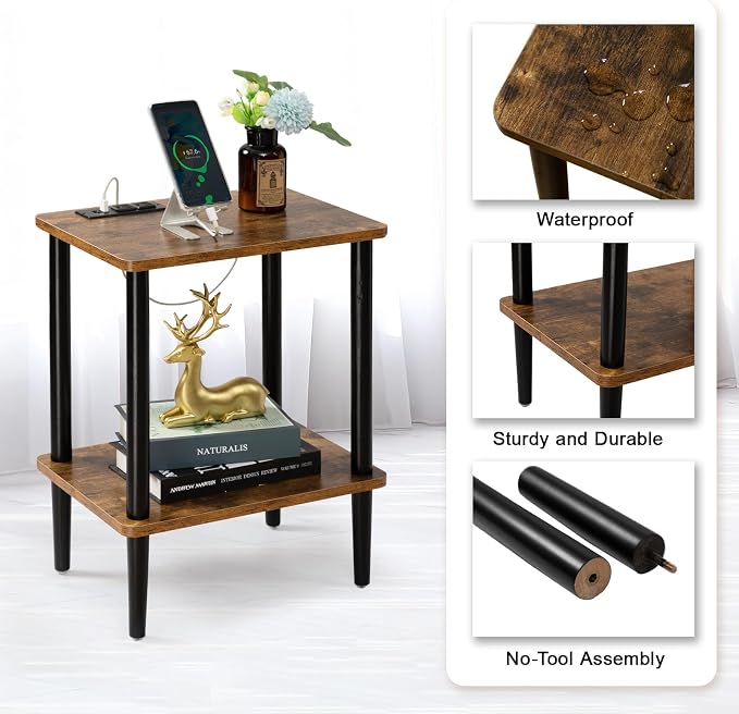 FORAOFUR End Table with Charge Station, Small End Tables Living Room, - Image 9