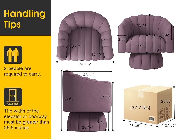 Dewhut Swivel Accent Chair, 360° Swivel Barrel Chair - Image 2