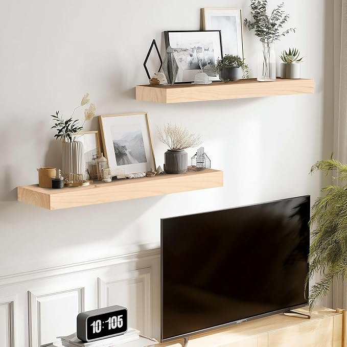 17x8x1.6 inch Floating Shelves Set of 2 – Solid Wood Rustic Wood Wall Mounted - Image 2
