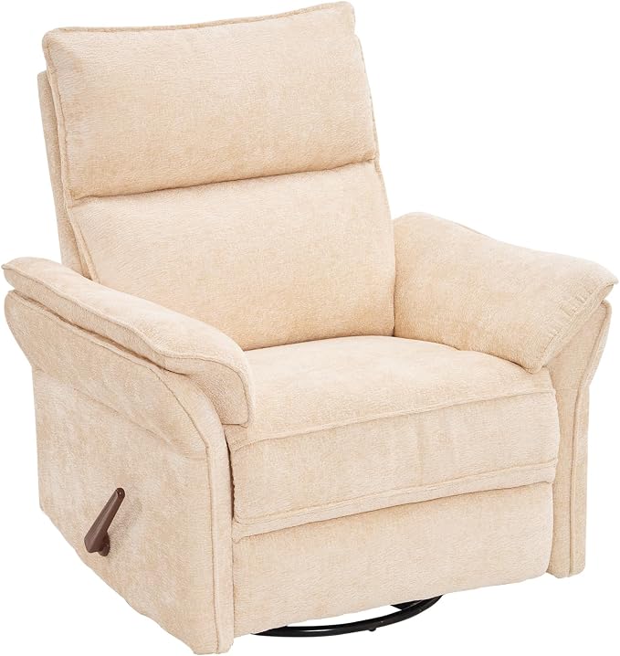 Rocking Chair Nursery with Adjustable Headrest, Manual Swivel Rocker Recliner by Rhevoy