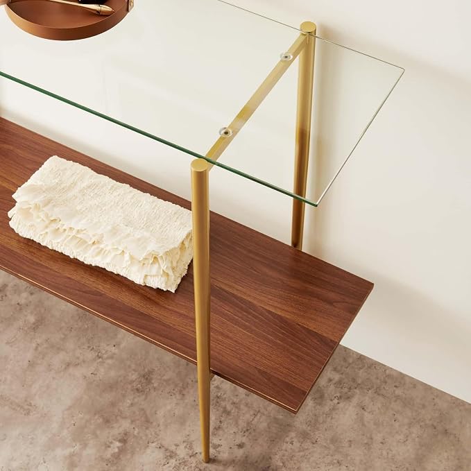LumFurn Glass Console Table for Living Room, Foyer & Entrance, 2-Tiers - Image 9