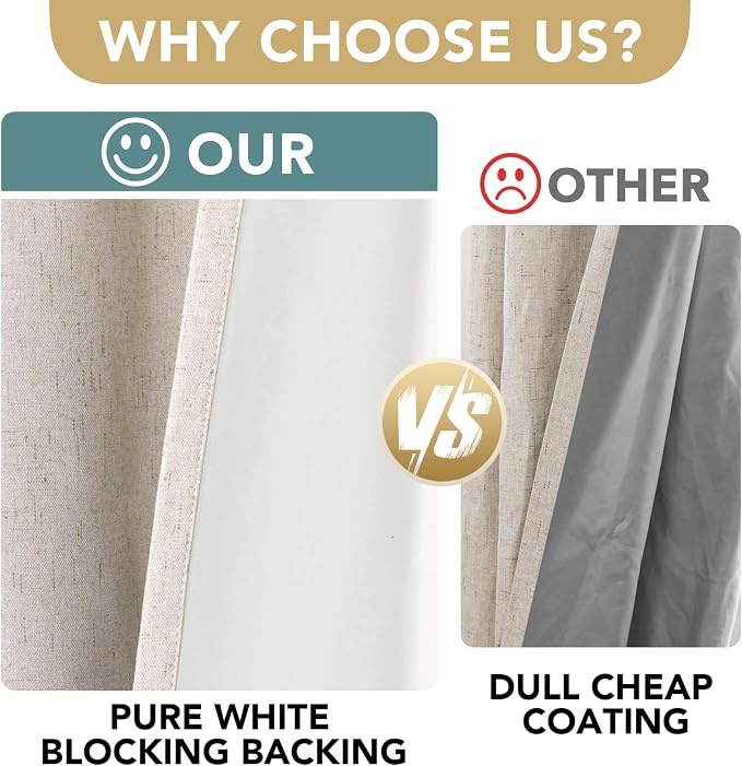 H.VERSAILTEX Linen Blackout Curtains Durable Thick Textured Linen Look 100% - Image 5