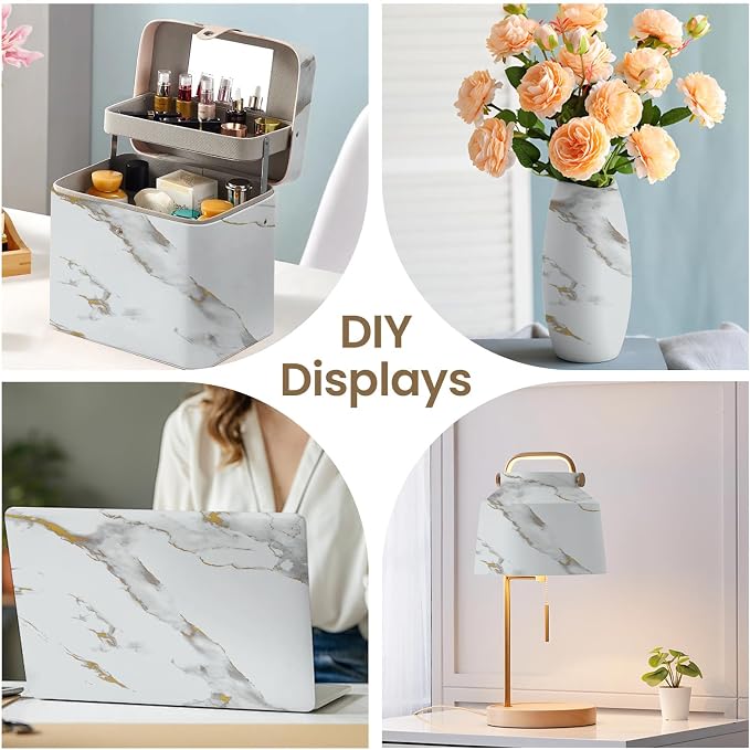 practicalWs Glossy Marble Wallpaper Peel and Stick White/Gold Granite Contact - Image 6