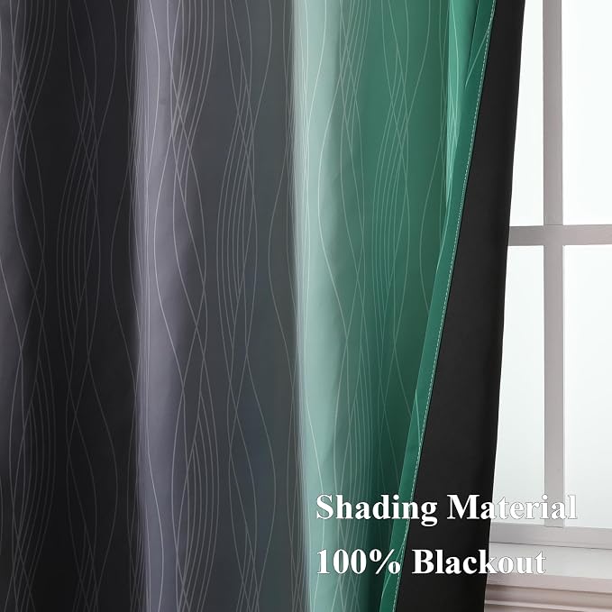 Estelar Textiler Black and Green Ombre Blackout Curtains 45 Inches Long - Image 5