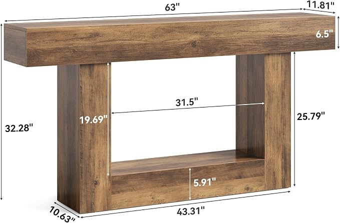 LITTLE TREE 63 Inches Long Console Table, 2-Tier Farmhouse Sofa Table Behind - Image 2
