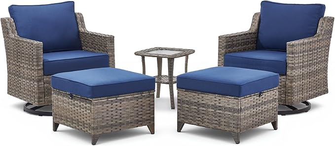 5 Pieces Outdoor Patio Furniture Set-All-Weather Wicker Patio Swivel Glider - Image 9