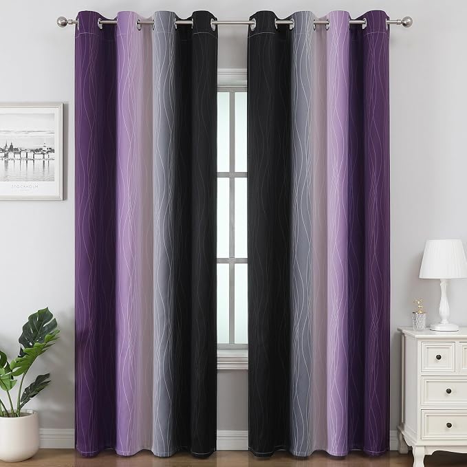 Estelar Textiler Purple and Black Ombre Blackout Curtains 102 Inches Long 2 - Image 2