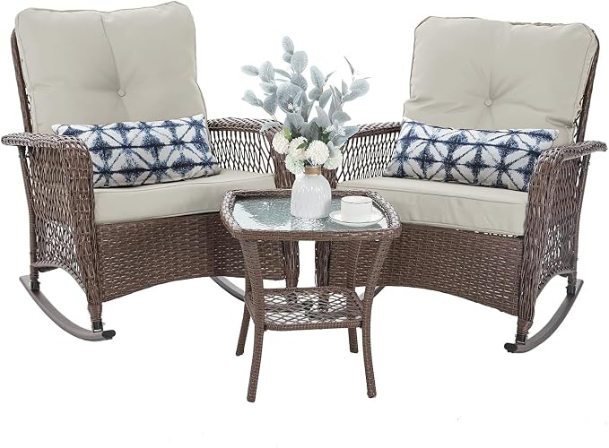 Patio Furniture Set 3 Pieces, Rocking Bistro Set by VonzoyHome