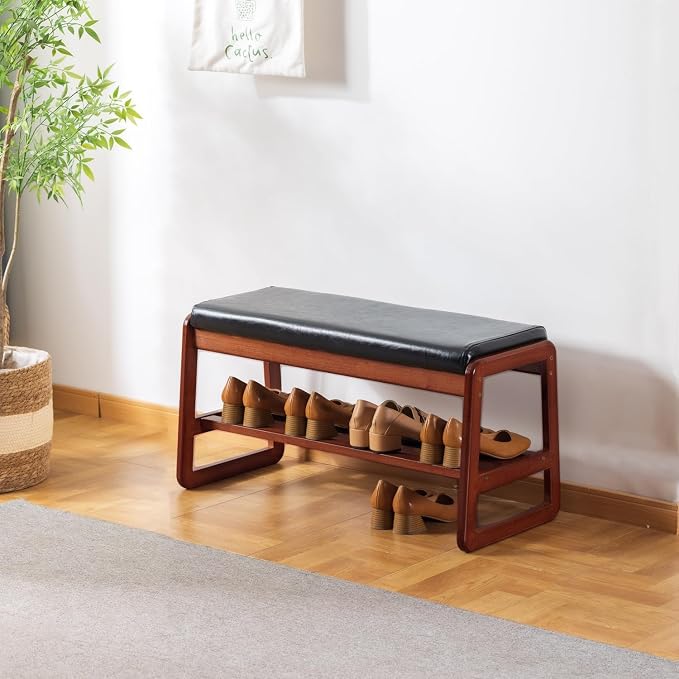 SOBIBO Solid Wood Shoe Bench, 2-Tier Wooden Entryway Bench, Modern Shoe Rack by SOBIBO