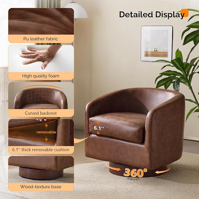VINGLI 360°Swivel Accent Chair - Image 3