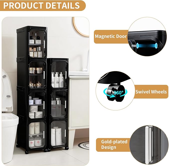 5-Tier Tall Narrow Storage Cabinet, Slim Bathroom Storage Cabinet - Image 4