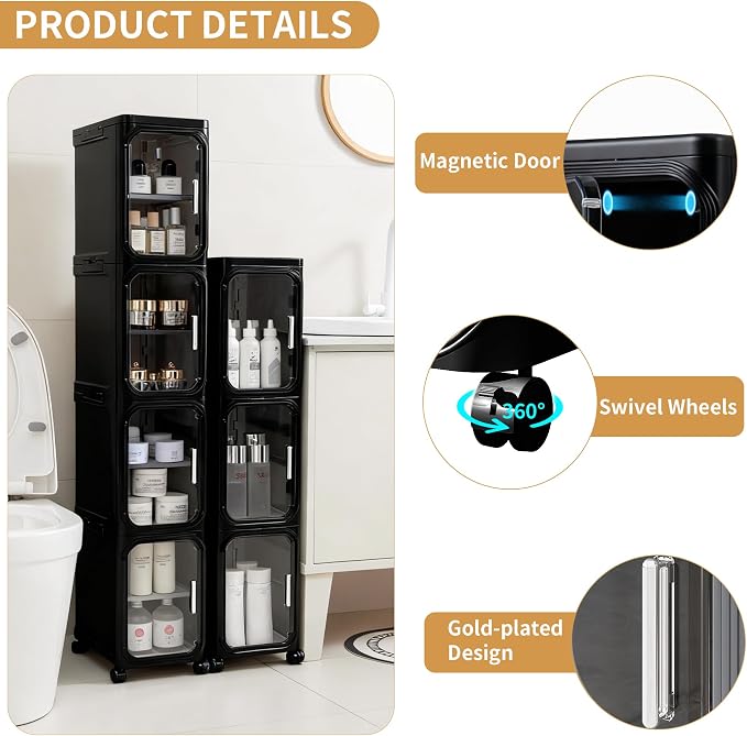 4-Tier Tall Narrow Storage Cabinet, Slim Bathroom Storage Cabinet - Image 4