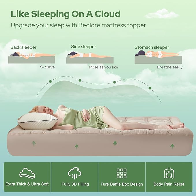 BEDLORE Queen Mattress Topper Viscose Derived from Bamboo, Thick Pillow Top - Image 4
