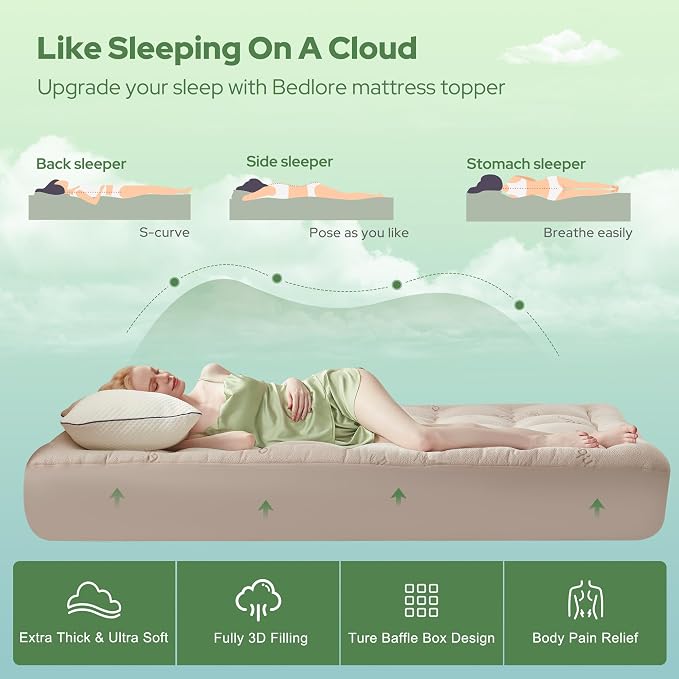 BEDLORE Twin Mattress Topper Viscose Derived from Bamboo, Thick Pillow Top - Image 4