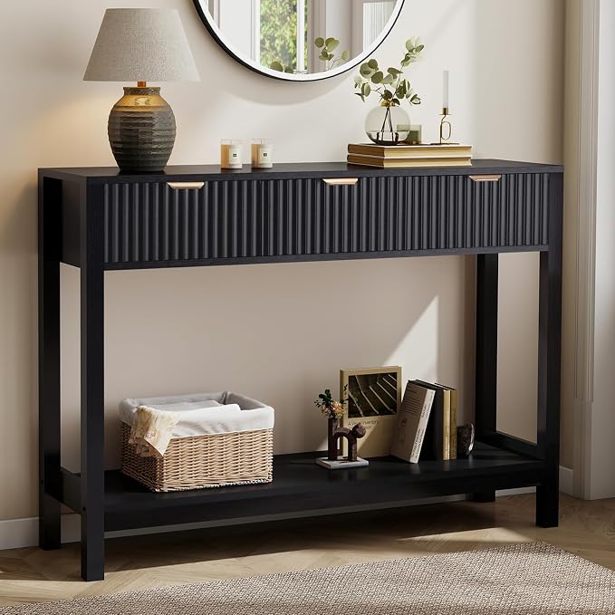 Nasonet Fluted Console Table, Wooden Sofa Table by Nasonet