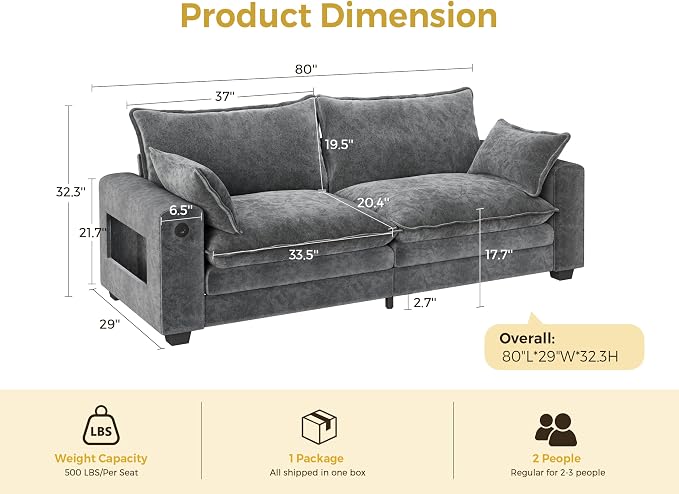 MapleGrace 80" Cloud Loveseat Sofa - Image 2