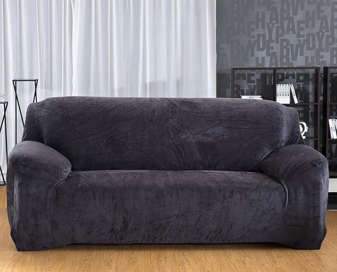 vctops 4 Seater Velvet Plush Stretch Sofa Slipcover 1-Piece Sofa Cover by vctops