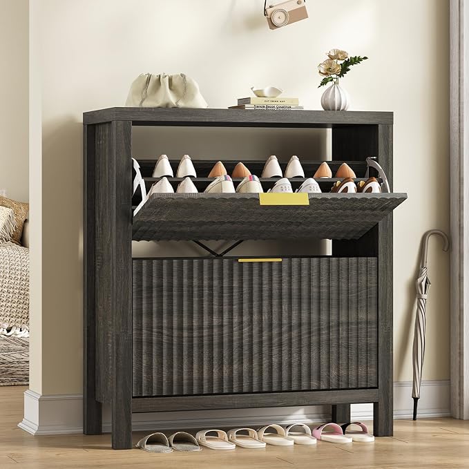 YOMILUVE Shoe Cabinet Storage for Entryway, Fluted Shoe Cabinet by YomiluveDesign