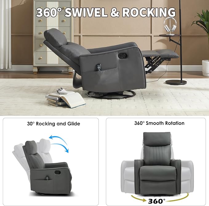 Trustyue Swivel Rocker Recliner Chair, 360° Swivel Recliner - Image 7