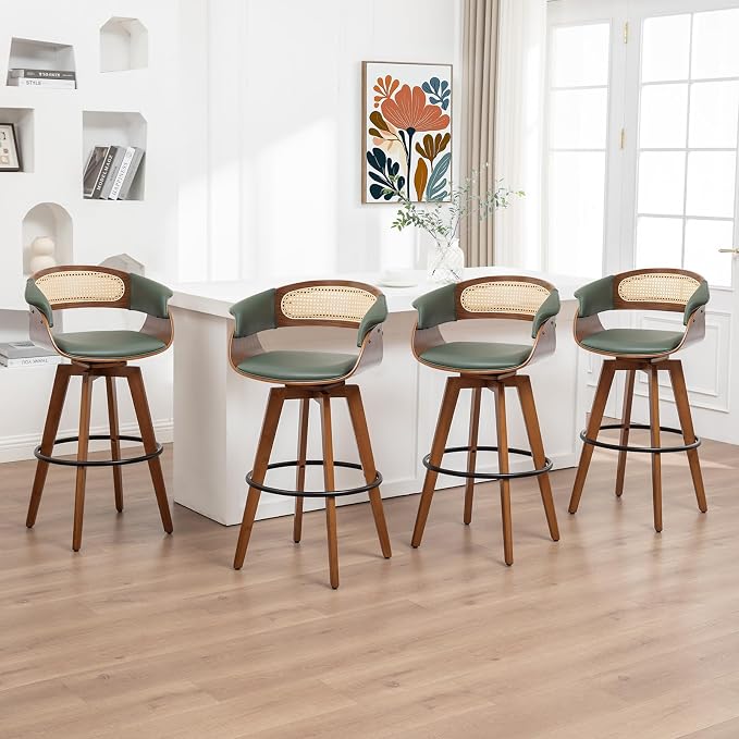 Set of 4 Rattan Swivel Counter Stools by KUNZENTLIVING
