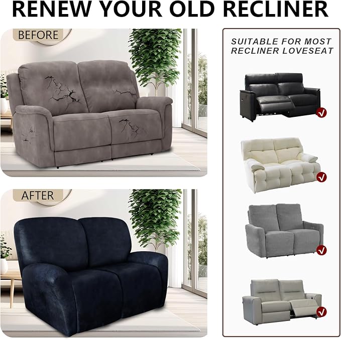 ANARACHON Loveseat Recliner Cover Leather Look Recliner Loveseat Covers - Image 6