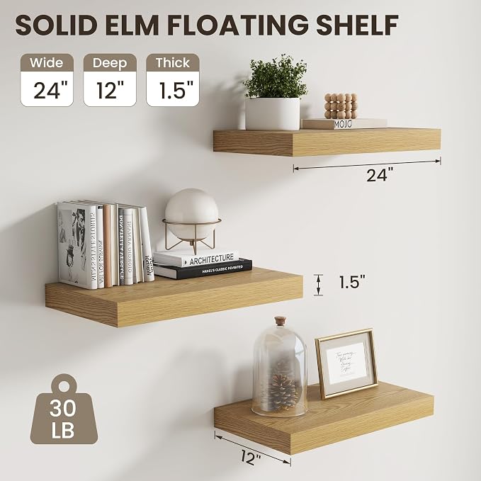 Dreamland Floating Shelves 24inch, 2 Pack Rustic Wooden Wall Shelves, Wall - Image 3