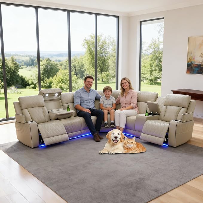 Power Reclining Leather Sectional Sofa - Image 7