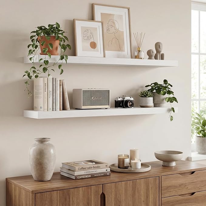 White Floating Shelves Set of 2, 35.43in Wall Mounted Display Ledge Shelves - Image 7