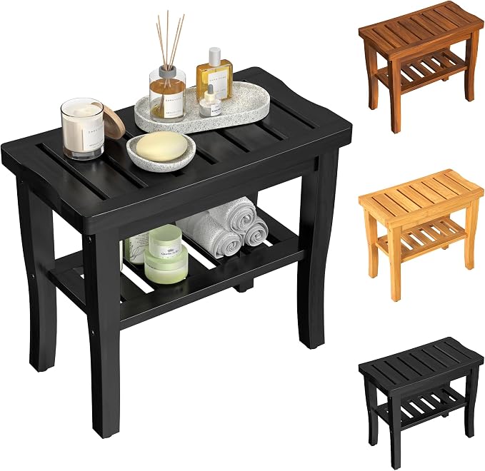 Bamboo Black Shower Bench Stool Shower Chair Seat Adult Women Her Sister Aunt by Greenual