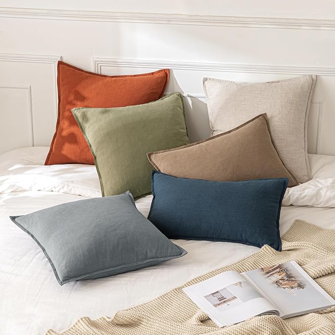 MIULEE Decorative Linen Pillow Covers 20x20 Inch Natural Beige Boho Farmhouse - Image 5