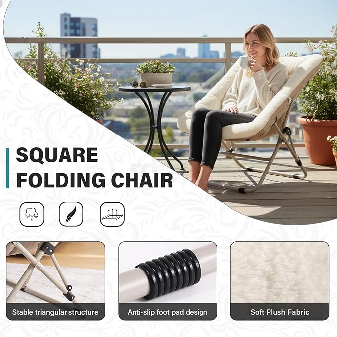 Tiita Comfy Folded Chair, Soft Faux Fur Oversized Folding Accent Chair - Image 8
