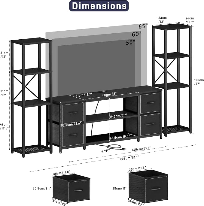 Yenlure LED TV Stand Bookshelf Combo - Image 2