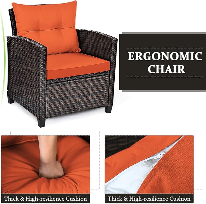COSTWAY 3PCS Patio Furniture Set, PE Rattan Wicker Sofa w/Washable Cushion and - Image 8
