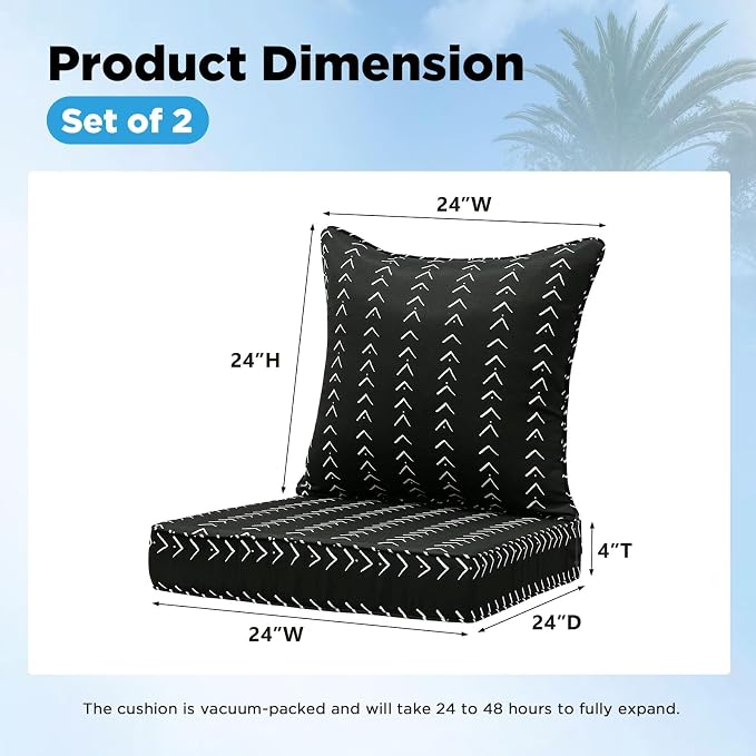 Outdoor Deep Seat & Back Cushion Set, 24 x 24 Inch Water Repellent and Fade - Image 2