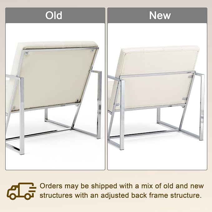 Glitzhome Mid Century White Accent Chair, Modern Living Room Armchairs - Image 3