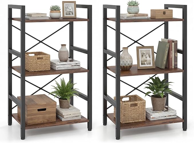 Tangkula 3-Tier Industrial Bookshelf, 16.5" Width Wooden Open Bookcase by TANGKULA