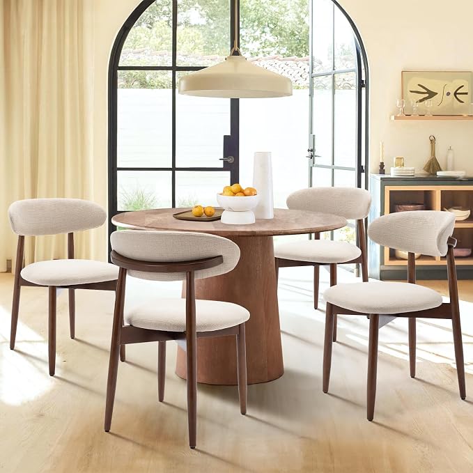 COLAMY Wooden Dining Chairs Set of 4, Modern Fabric Upholstered Kitchen Side - Image 4