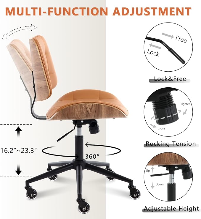 Home Office Desk Chair with Wheels, Adjustable Height Armless Office Chair - Image 6