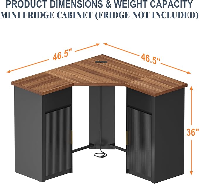 GDLF Corner Bar Cabinet with Fridge Space, Corner Coffee Bar Station with - Image 2