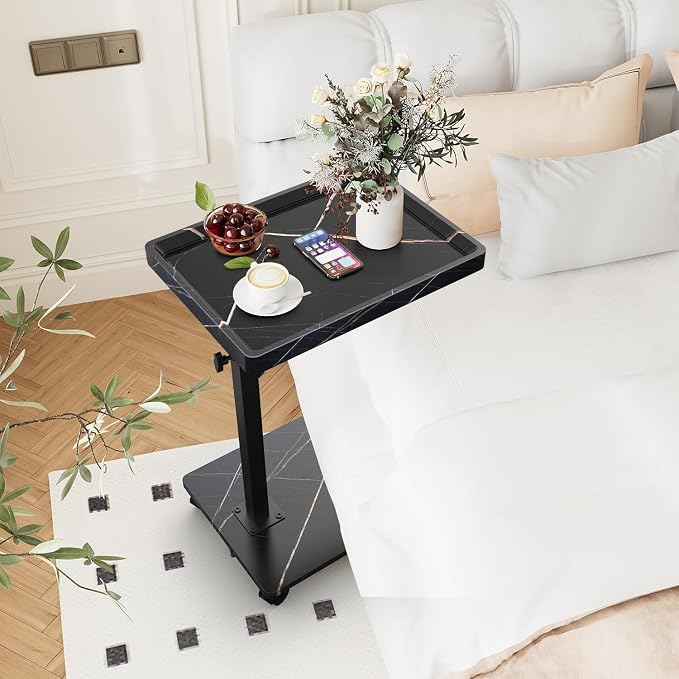 C Table End Table Adjustable Height, 360°Swivel TV Tray Table - Image 2