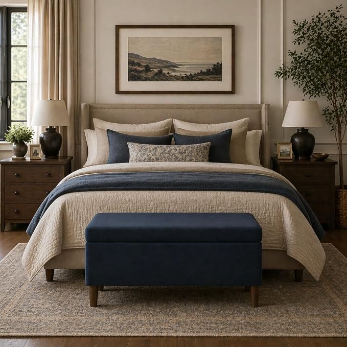 HomePop Malmo Decorative Storage Bench -Blue Velvet - Image 4