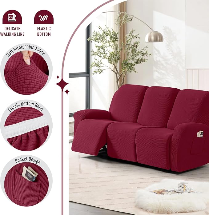 TAOCOCO Recliner Sofa Covers 8-Pieces Stretch Large Couch Covers - Image 3