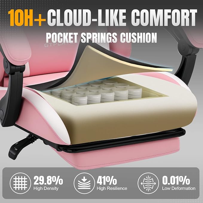 GTPLAYER Gaming Chair with Pocket Spring Cushion, Leather Office Chair with - Image 4